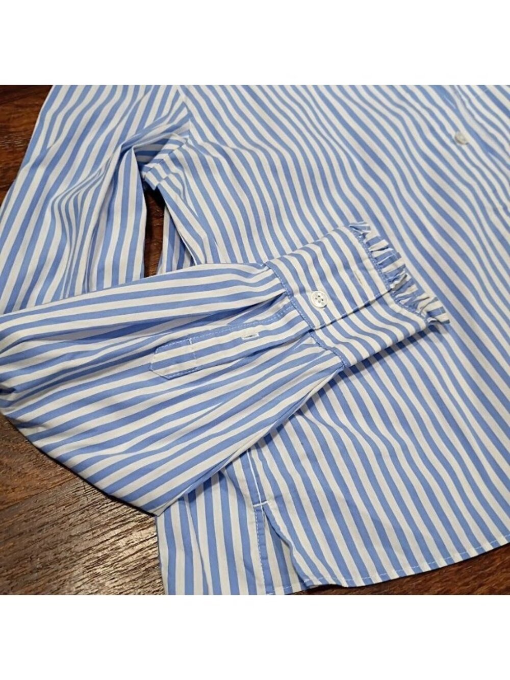 Veronica Beard Blue & White Striped Ruffle Collar Button-Down Shirt Size 6 - Picture 12 of 12